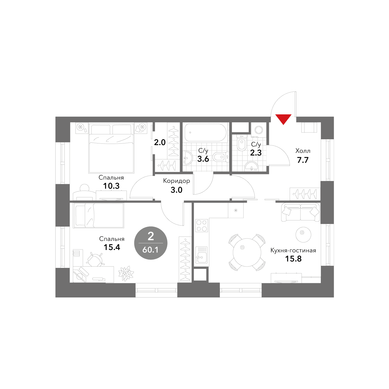 2-комнатная, 60,3 м² — 45 627 023 ₽