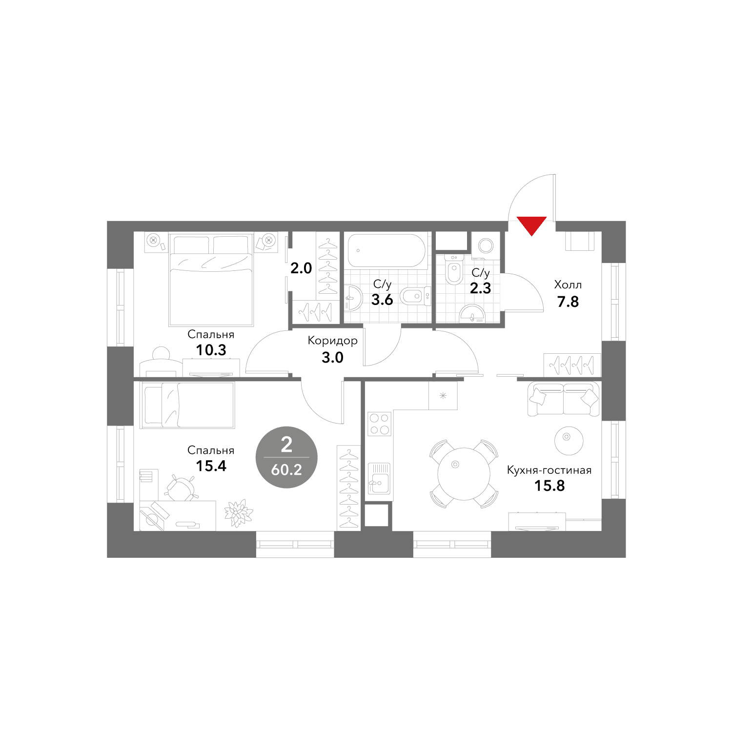 2-комнатная, 60,5 м² — 47 233 050 ₽