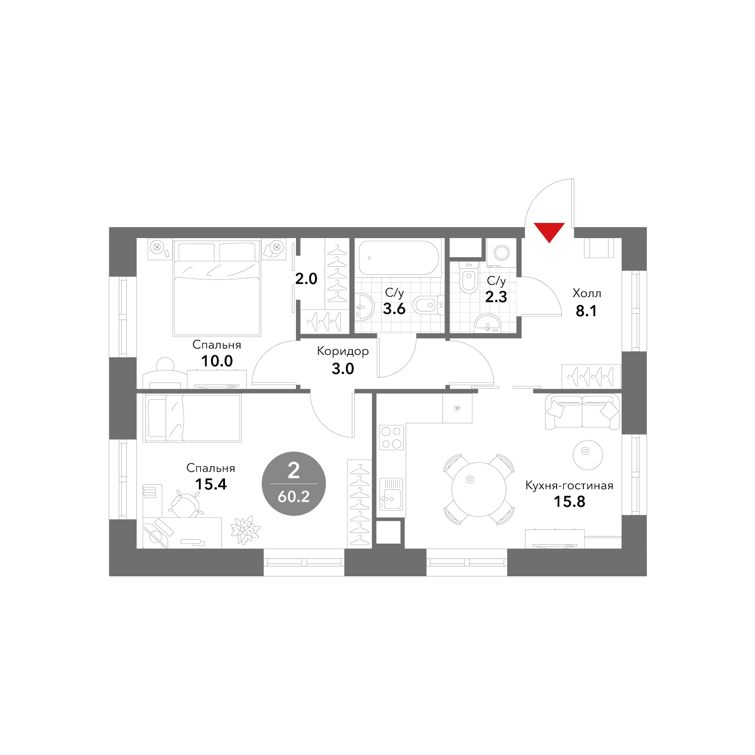 2-комнатная, 60,2 м² — 49 509 083 ₽