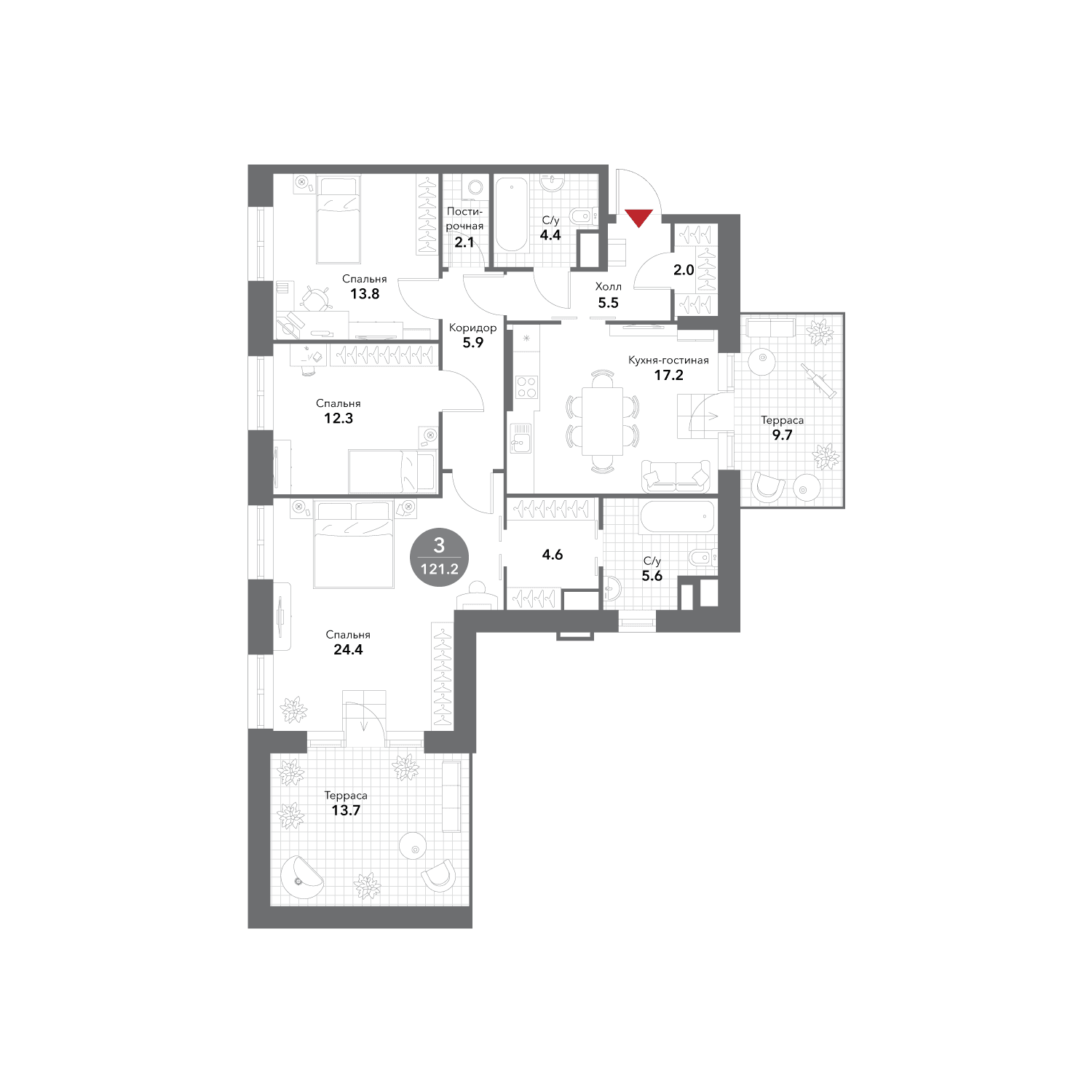 3-комнатная, 124,4 м² — 78 319 284 ₽