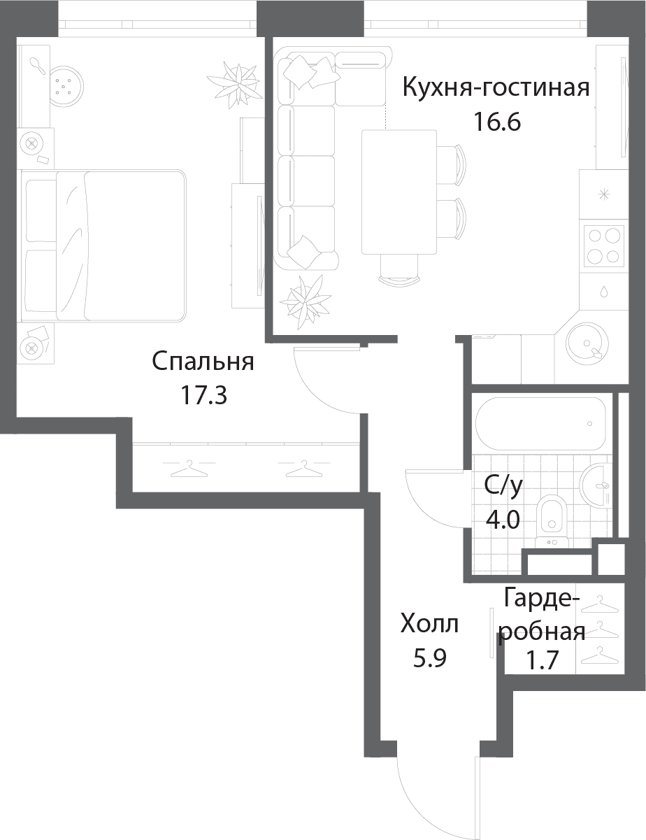 1-комнатная, 45,1 м² — 28 294 711 ₽