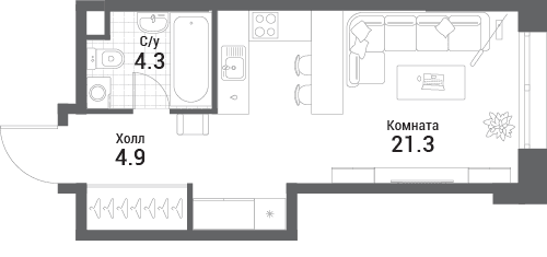 Студия, 30,5 м² — 19 362 620 ₽