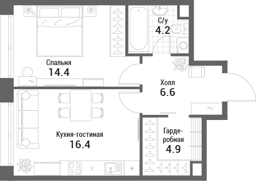 1-комнатная, 46,5 м² — 27 659 900 ₽