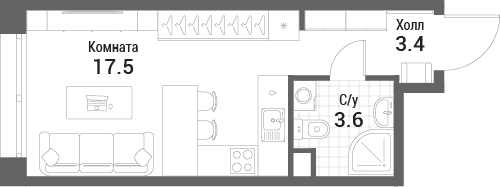 Студия, 24,5 м² — 17 582 430 ₽