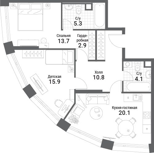 2-комнатная, 72,8 м² — 44 566 164 ₽