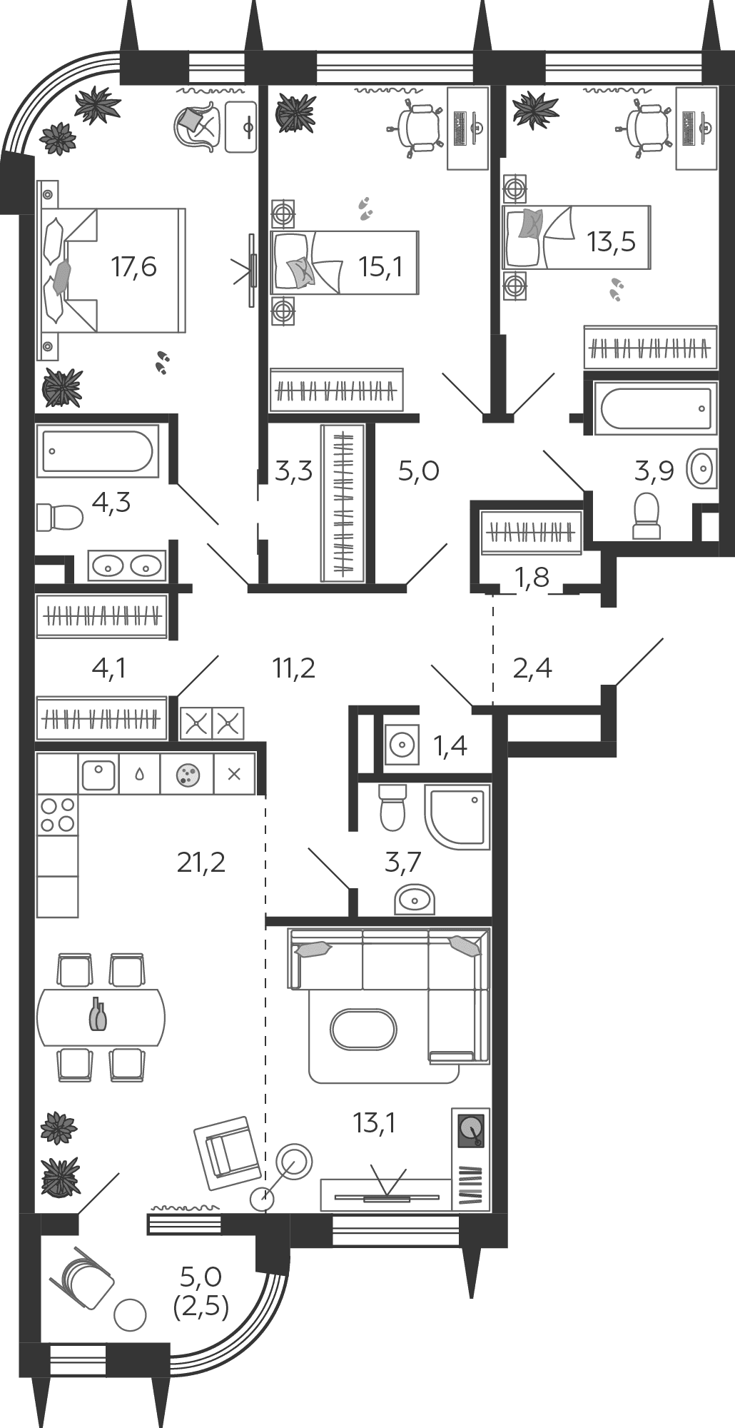 4-комнатная, 123,7 м² — 53 573 971 ₽