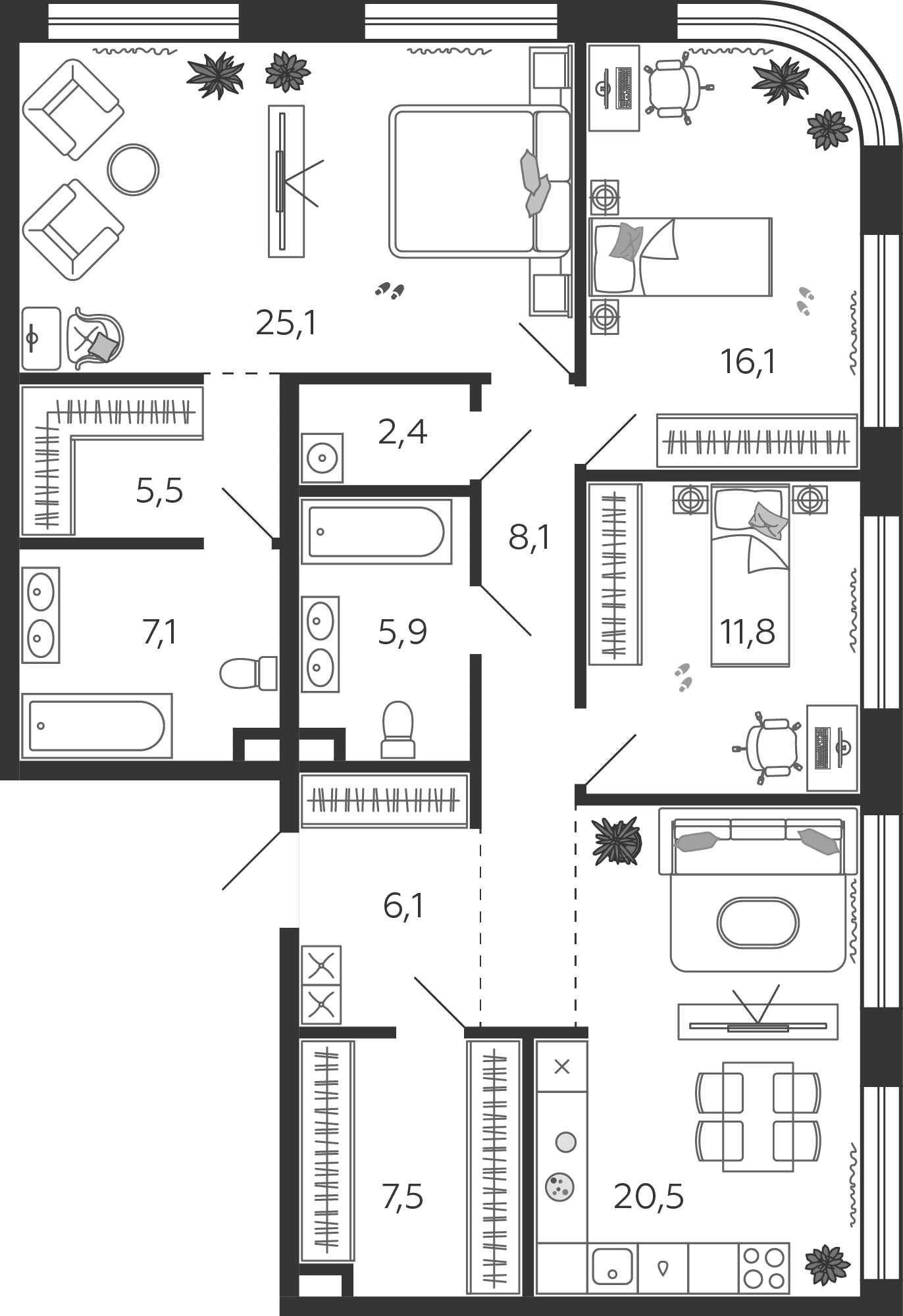3-комнатная, 116,8 м² — 51 316 066 ₽