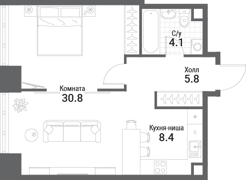 1-комнатная, 49,1 м² — 32 744 457 ₽