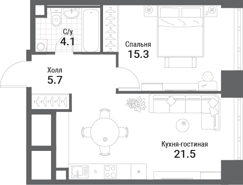 1-комнатная, 46,6 м² — 31 077 223 ₽