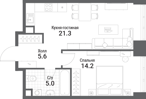 1-комнатная, 46,1 м² — 30 743 778 ₽