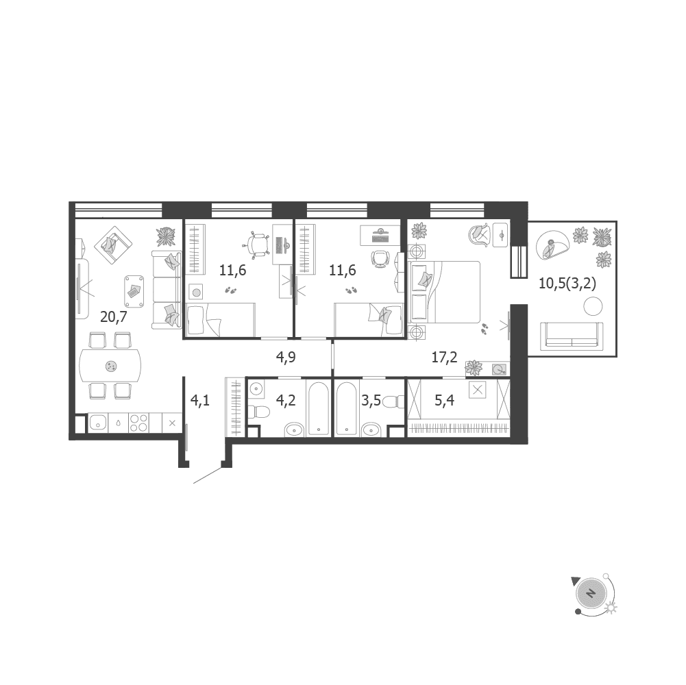 3-комнатная, 86,9 м² — 55 935 216 ₽