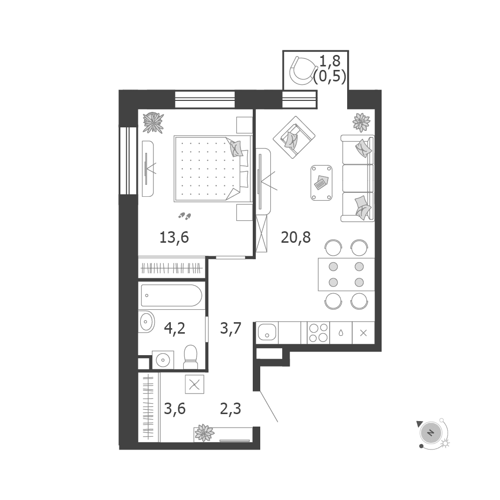 1-комнатная, 48,7 м² — 26 406 940 ₽