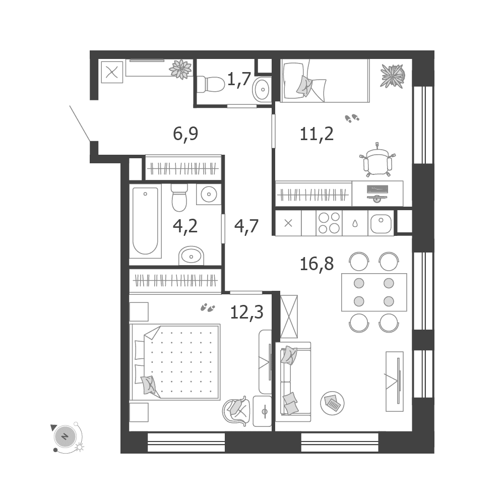 2-комнатная, 58,7 м² — 40 559 808 ₽