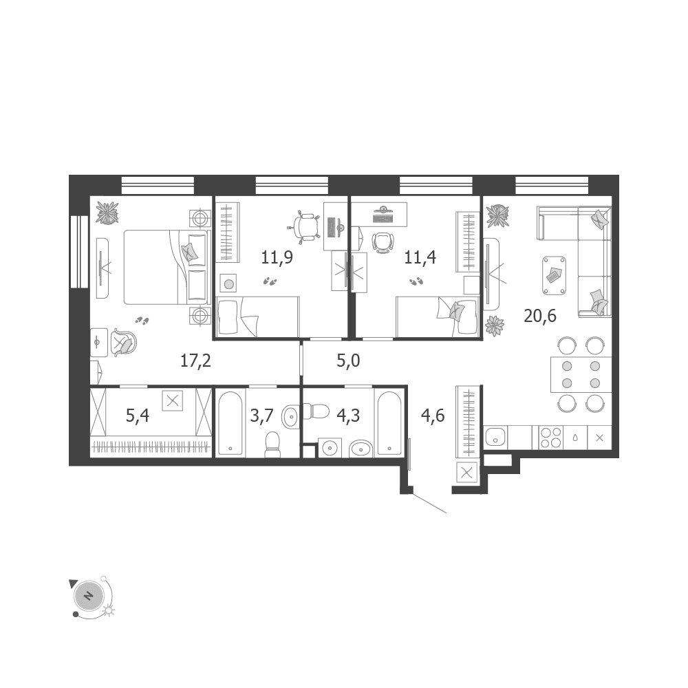 3-комнатная, 84,6 м² — 50 188 338 ₽
