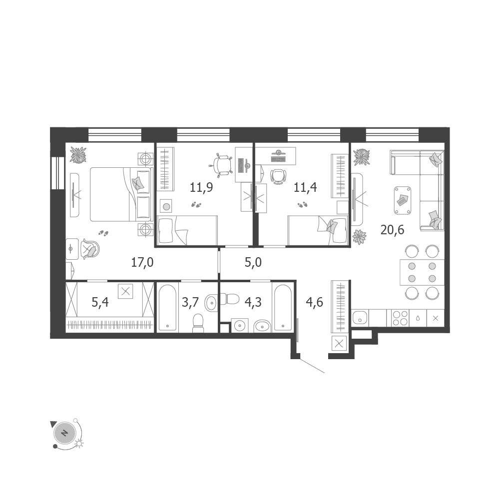 3-комнатная, 84,4 м² — 50 385 261 ₽