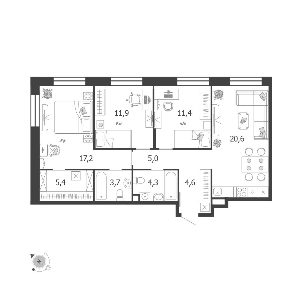3-комнатная, 84,6 м² — 51 295 438 ₽