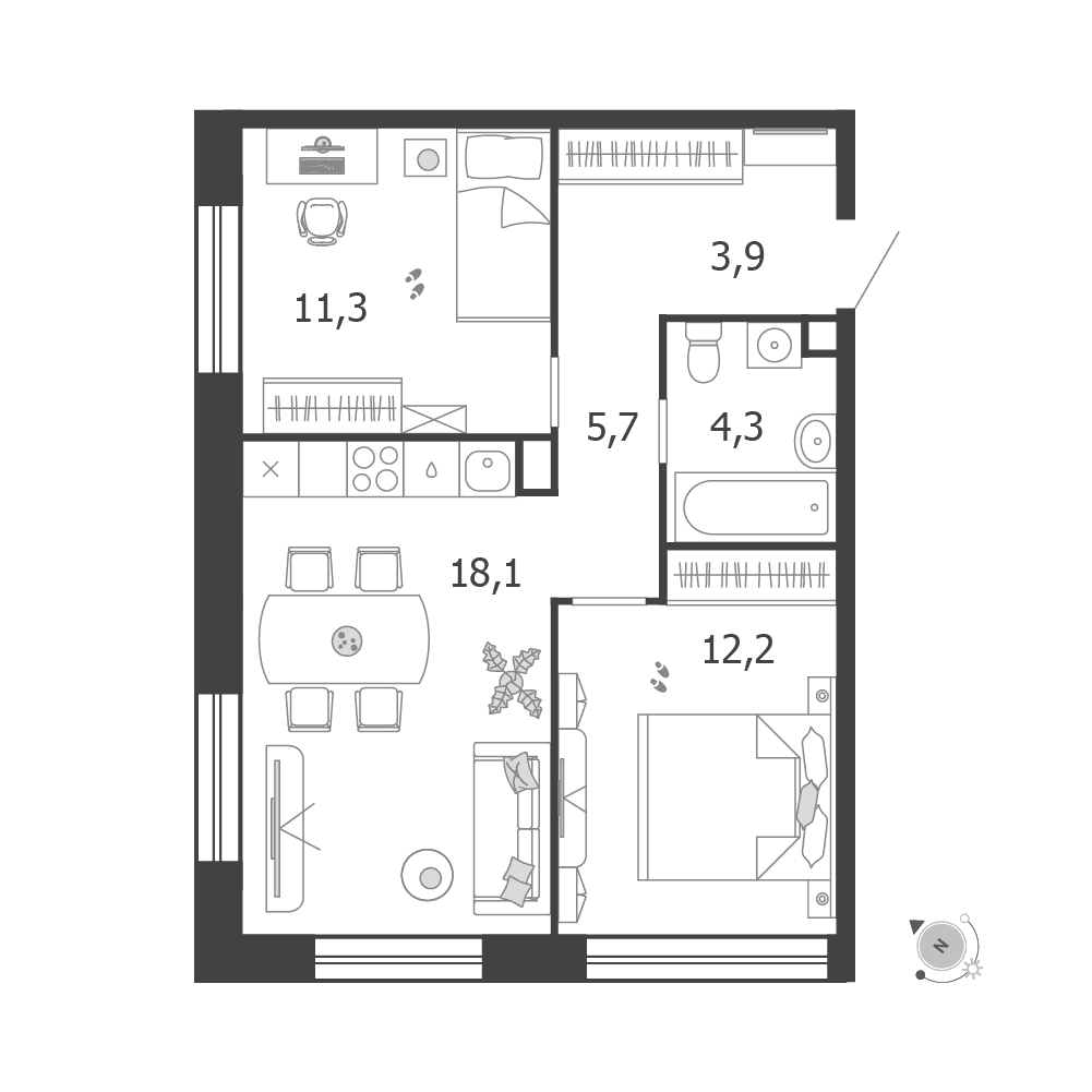 2-комнатная, 55,5 м² — 40 614 188 ₽