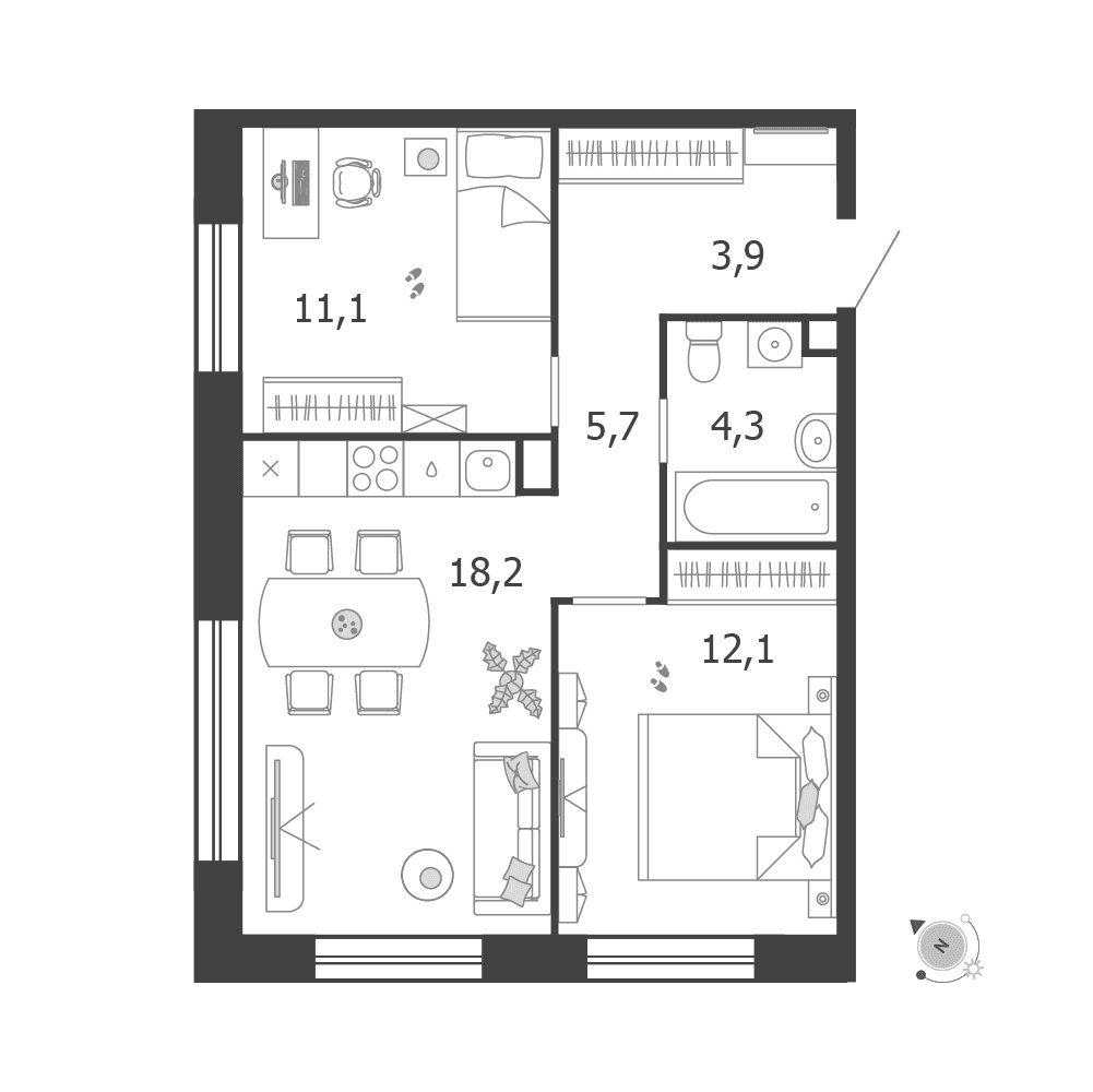 2-комнатная, 55,3 м² — 38 402 400 ₽
