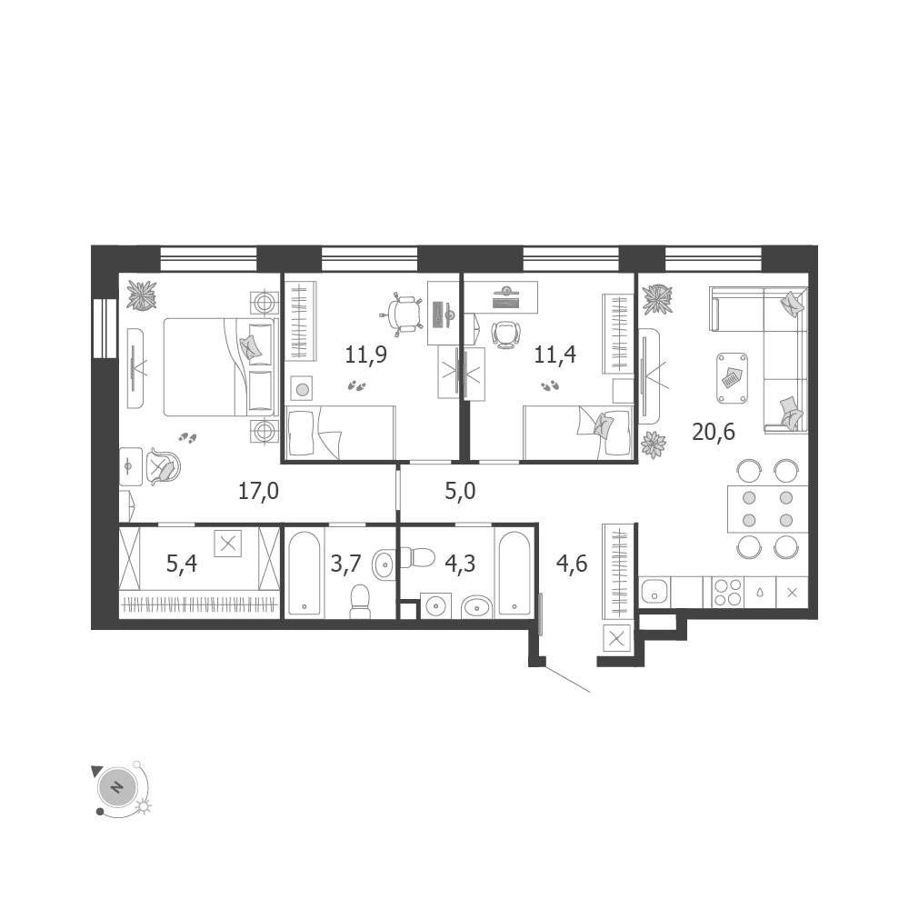 3-комнатная, 84,4 м² — 51 857 894 ₽
