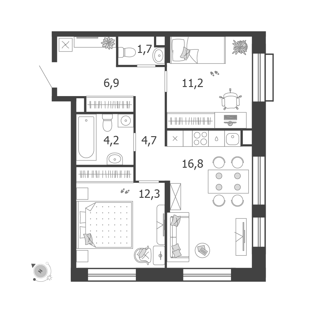2-комнатная, 58,7 м² — 43 094 796 ₽