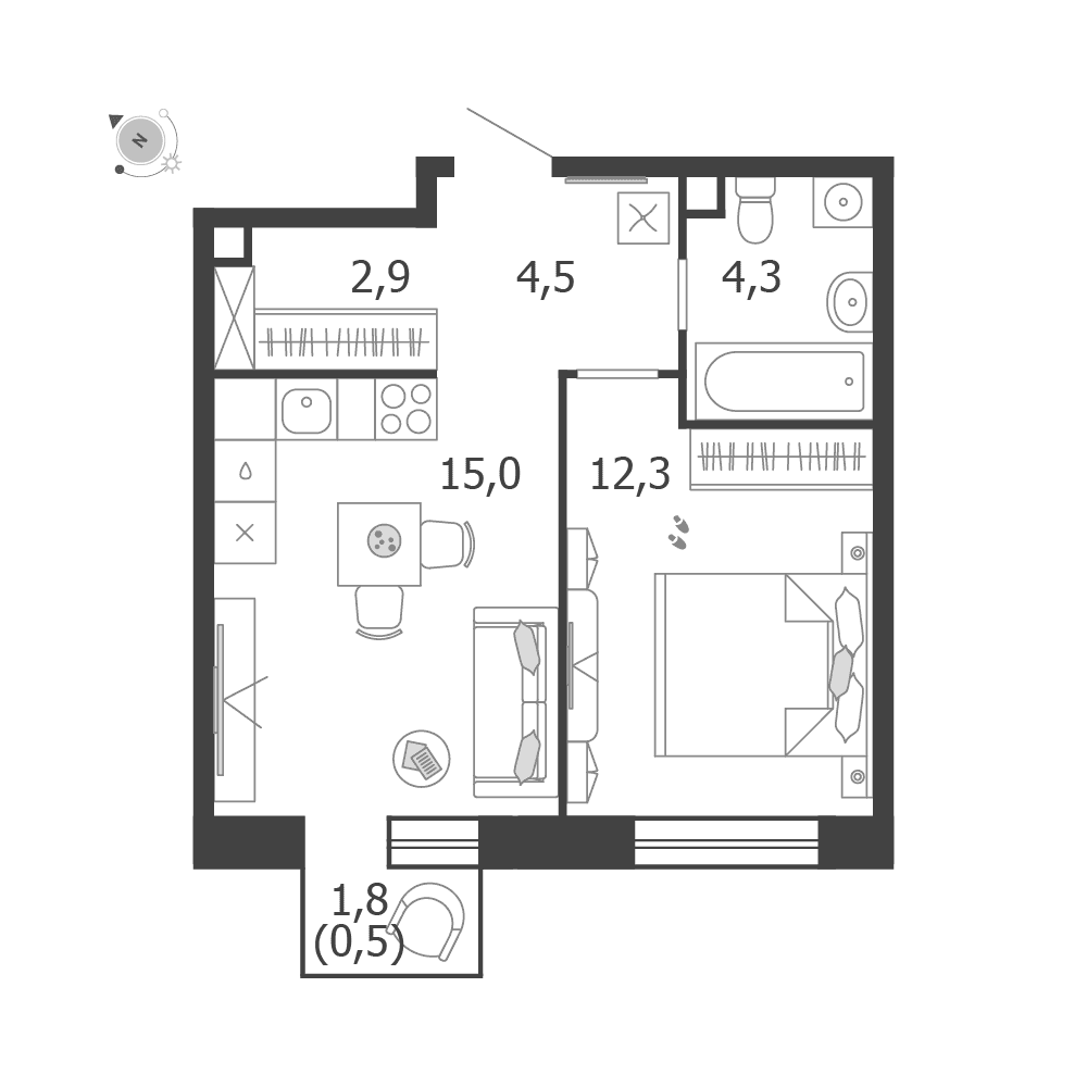1-комнатная, 39,5 м² — 32 409 923 ₽
