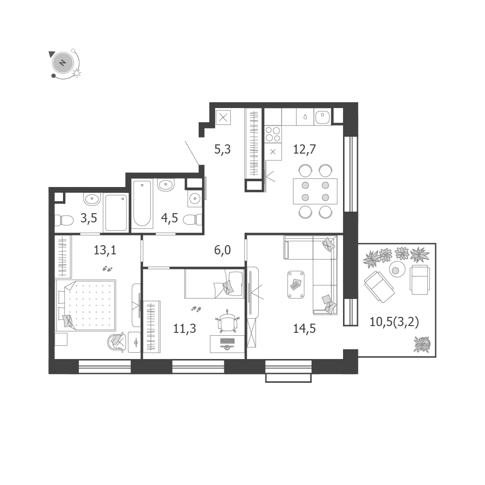 3-комнатная, 74,1 м² — 54 644 731 ₽