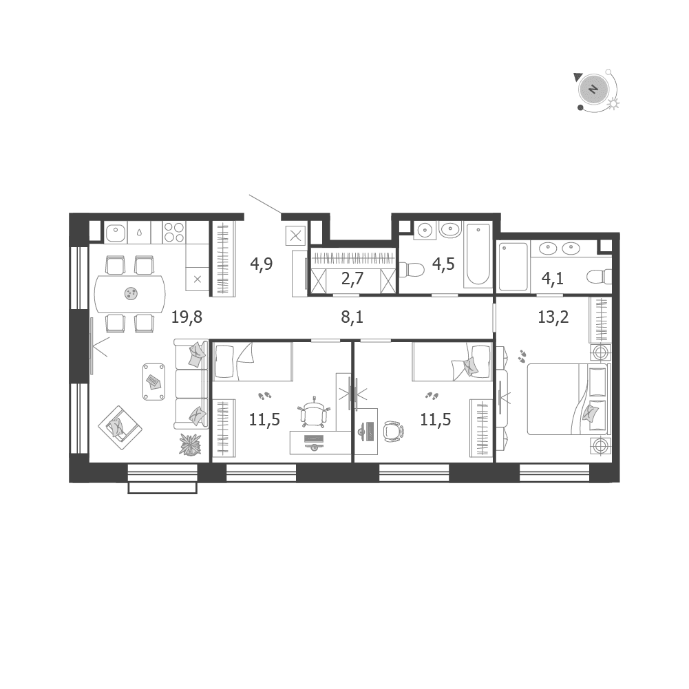 3-комнатная, 80,3 м² — 55 890 681 ₽