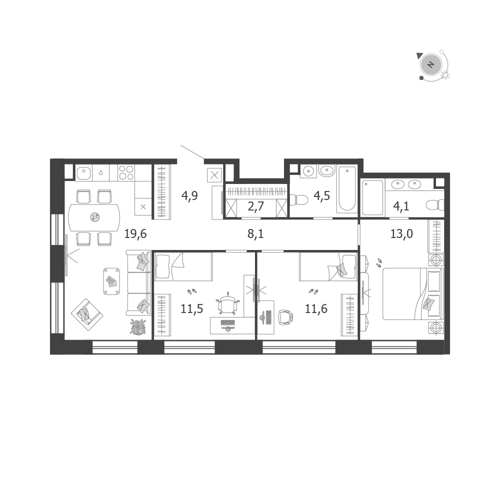 3-комнатная, 80 м² — 39 199 401 ₽