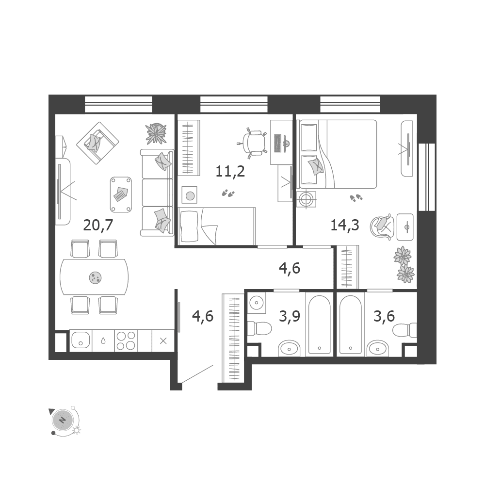 2-комнатная, 62,9 м² — 43 424 174 ₽