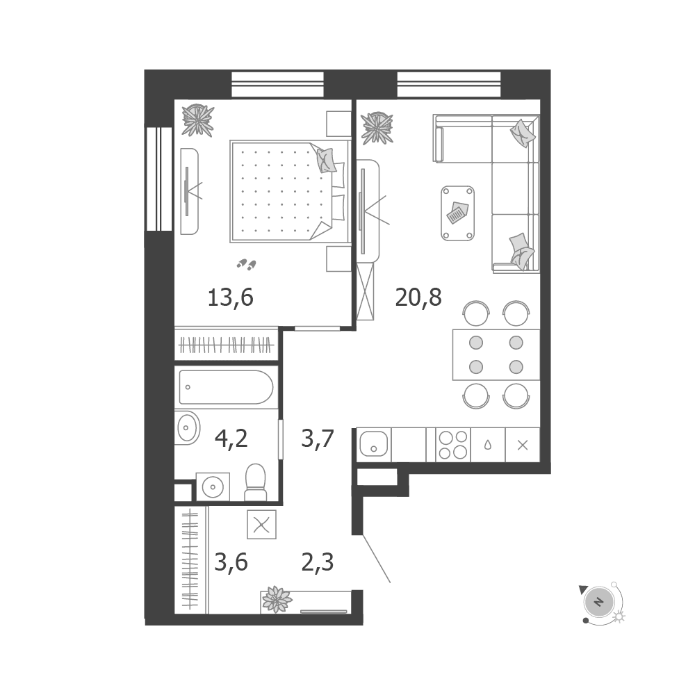 1-комнатная, 48,2 м² — 35 056 831 ₽