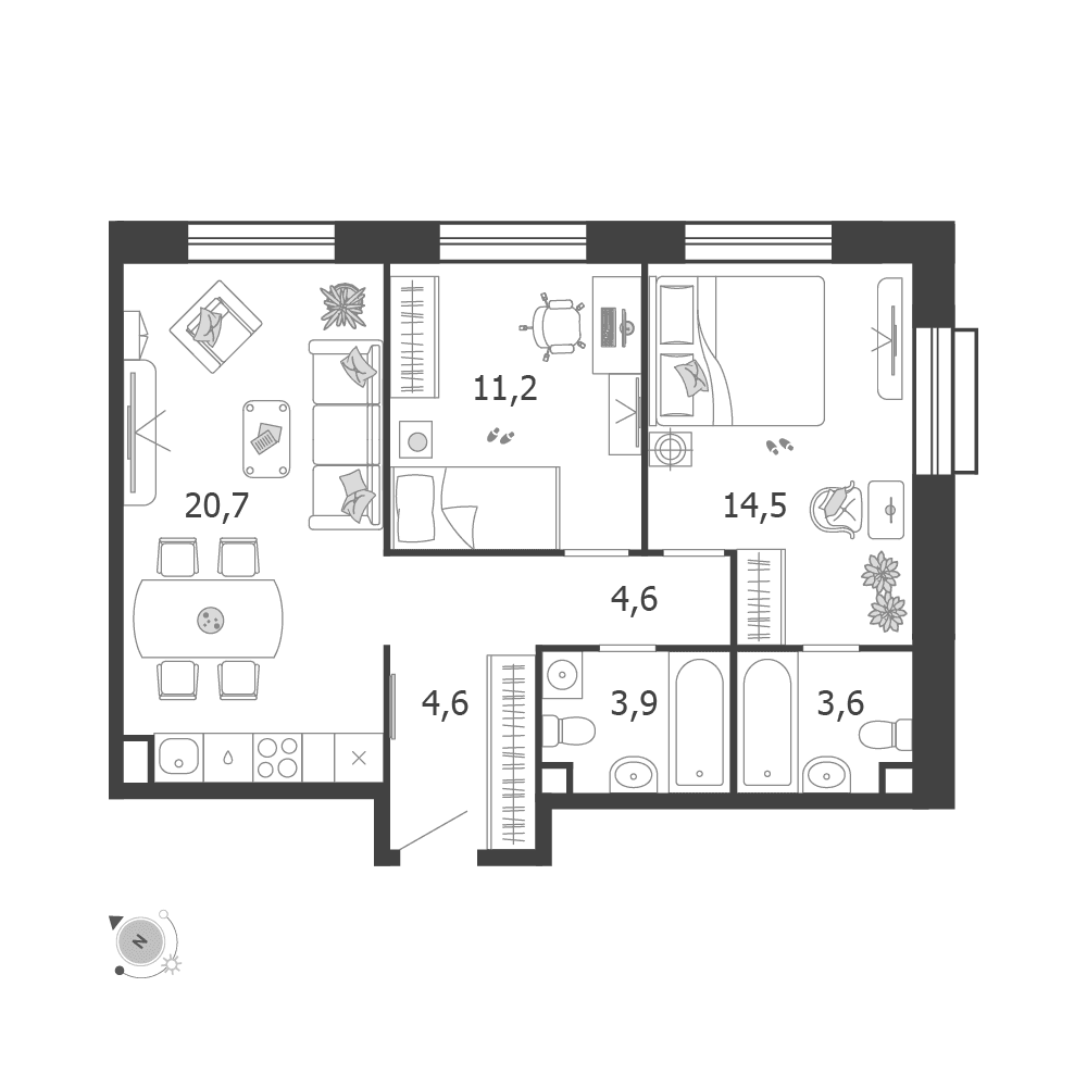 2-комнатная, 63,1 м² — 43 919 643 ₽