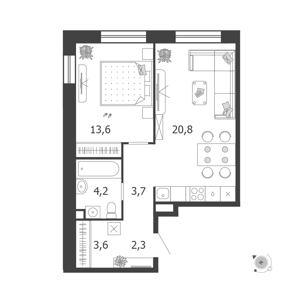 1-комнатная, 48,2 м² — 25 539 213 ₽