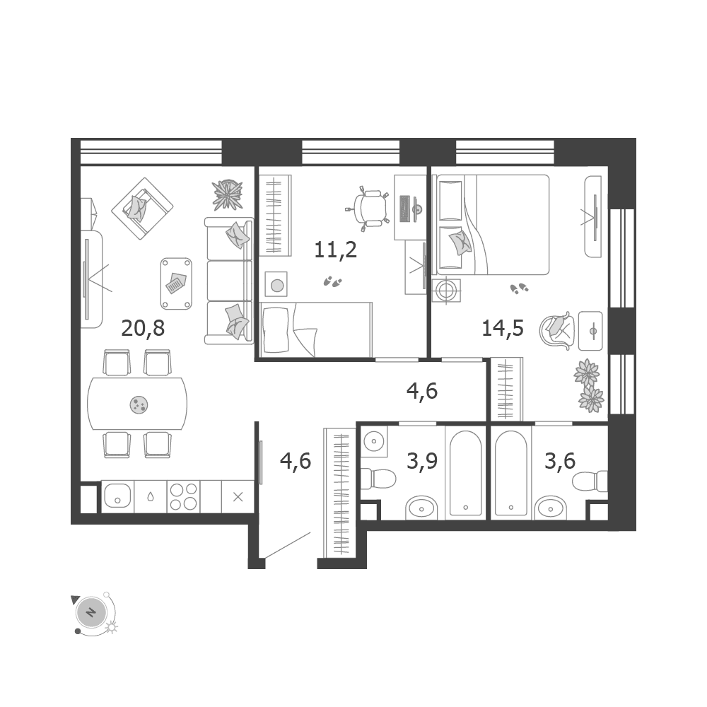 2-комнатная, 63,2 м² — 44 546 071 ₽