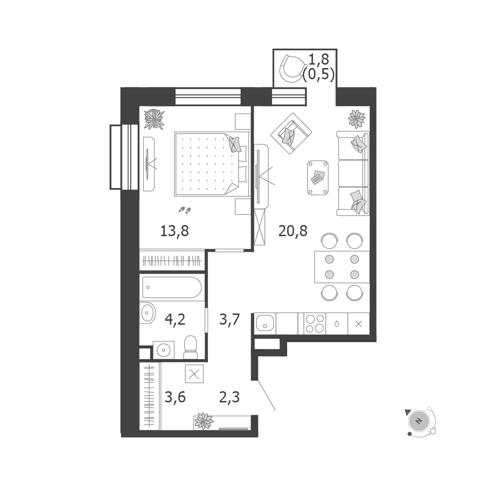 1-комнатная, 48,9 м² — 36 374 265 ₽