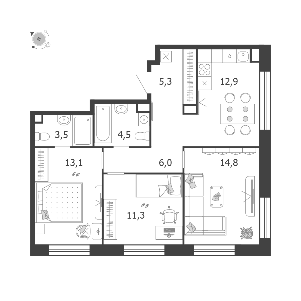 3-комнатная, 71,4 м² — 36 890 416 ₽