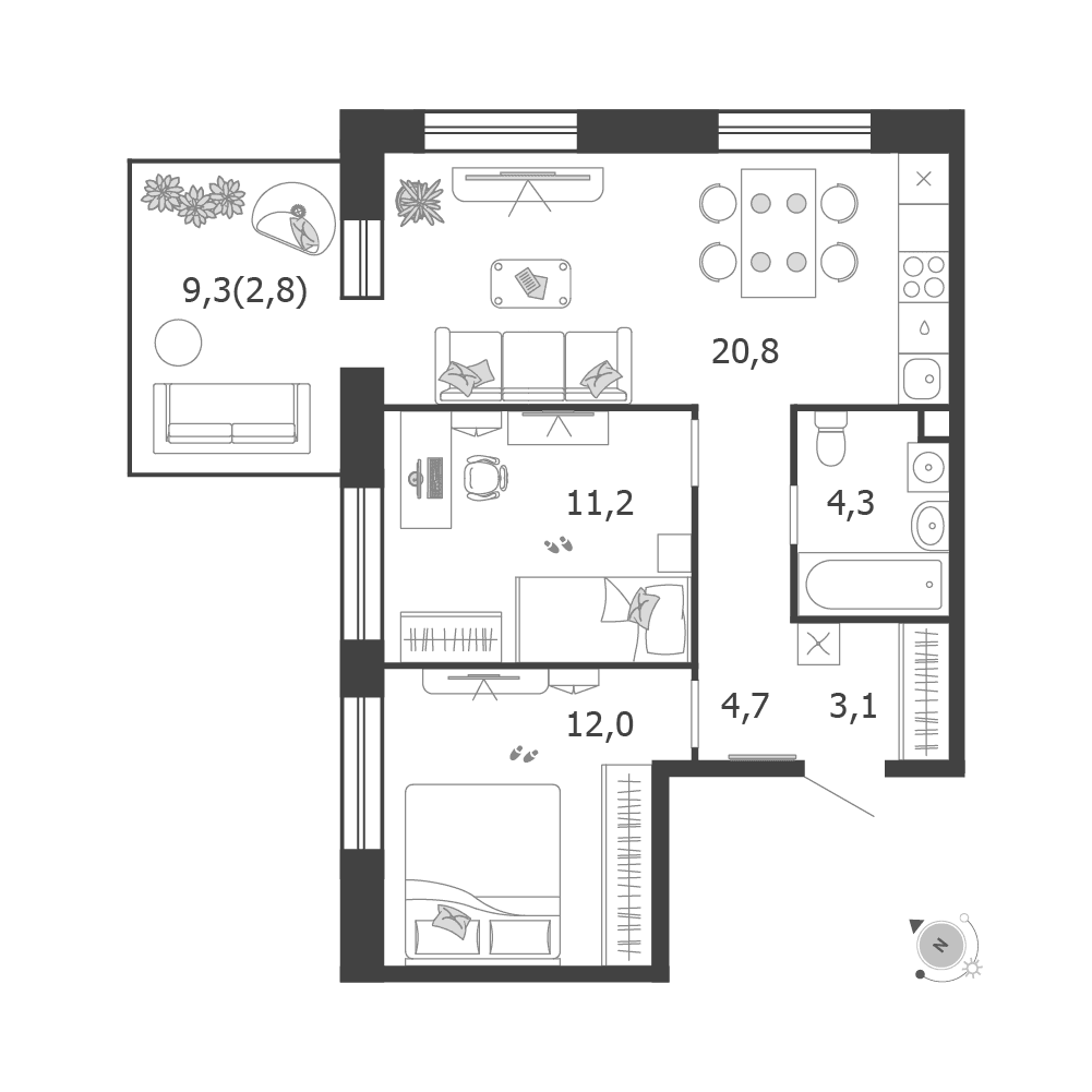 2-комнатная, 58,9 м² — 40 941 457 ₽