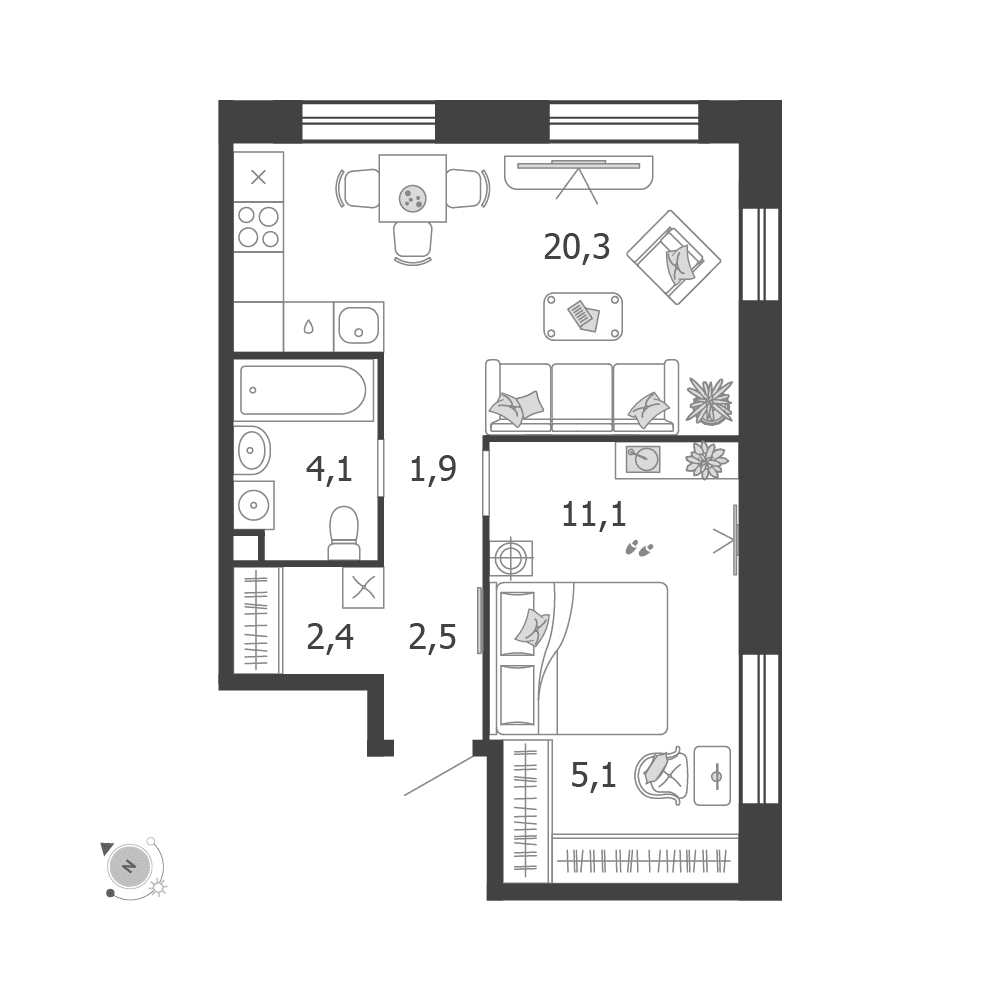1-комнатная, 47,3 м² — 37 263 617 ₽