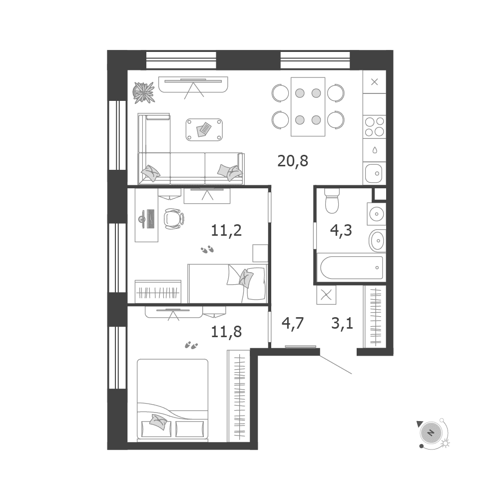 2-комнатная, 55,9 м² — 40 379 920 ₽