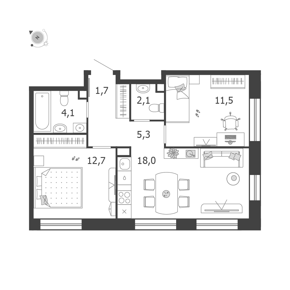 2-комнатная, 55,5 м² — 42 196 067 ₽