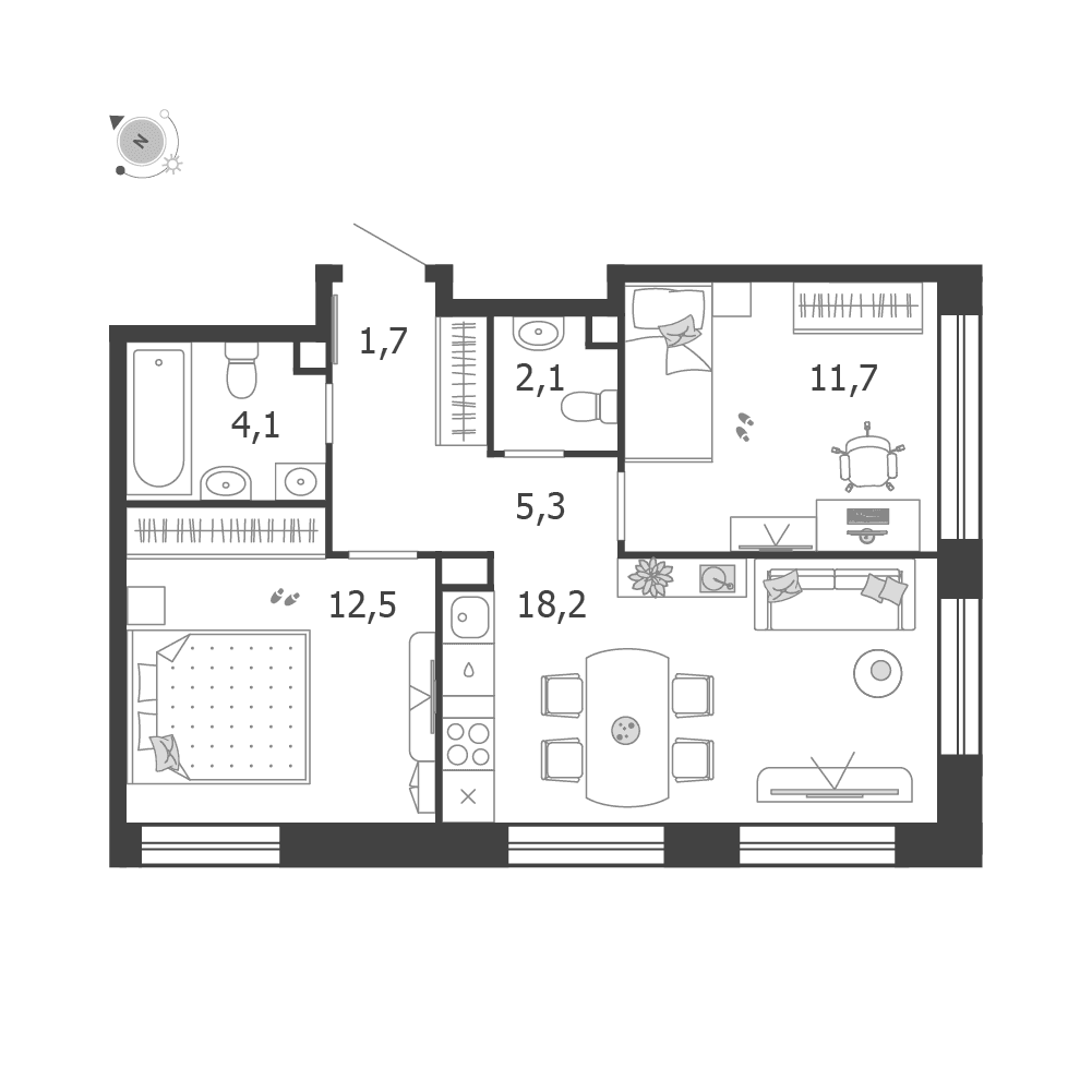 2-комнатная, 55,6 м² — 42 829 281 ₽