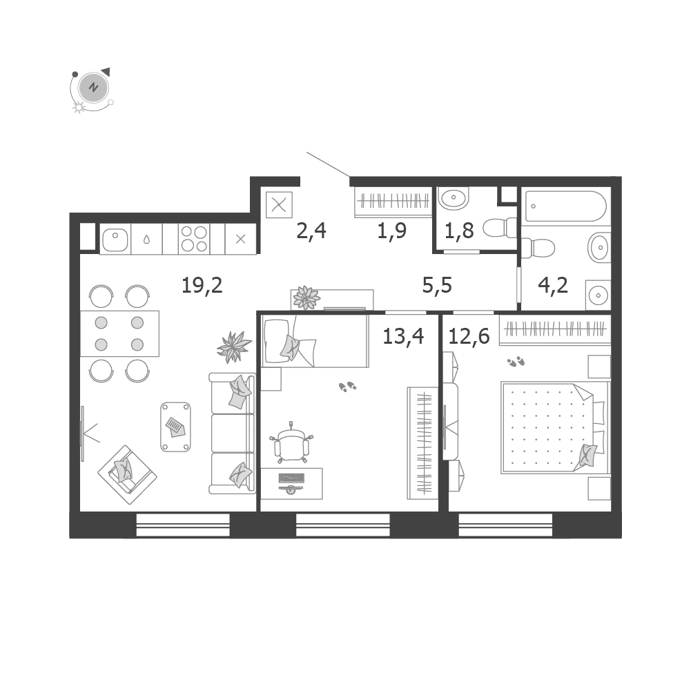 2-комнатная, 61 м² — 39 221 459 ₽