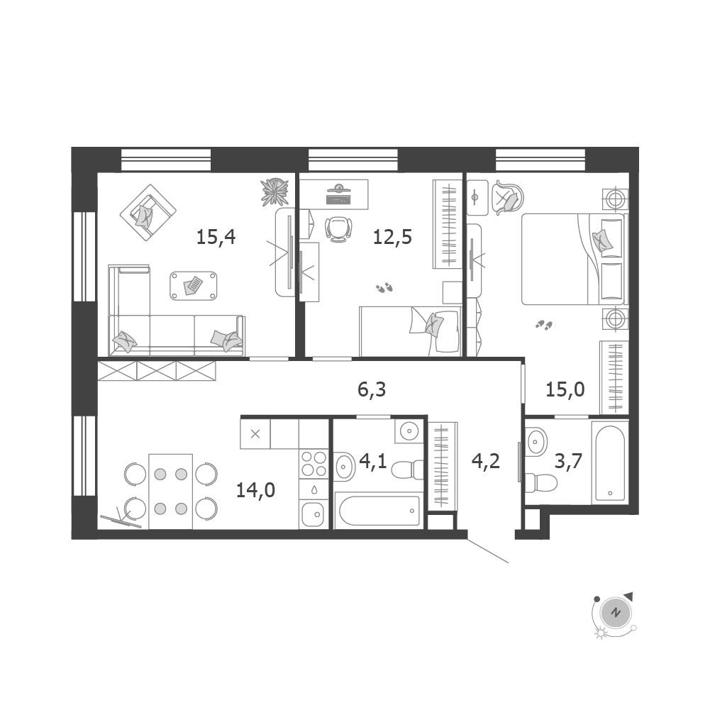 3-комнатная, 75,2 м² — 48 407 061 ₽