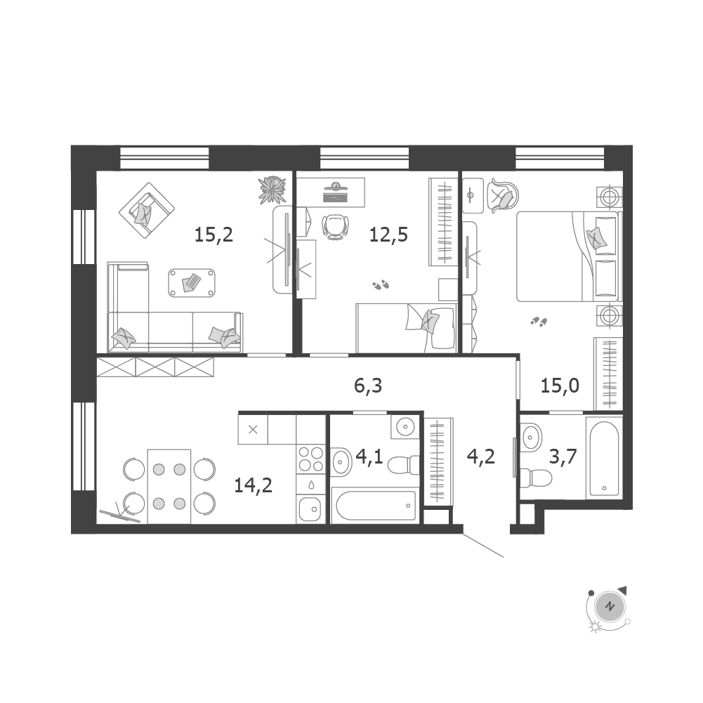 3-комнатная, 75,2 м² — 48 688 500 ₽