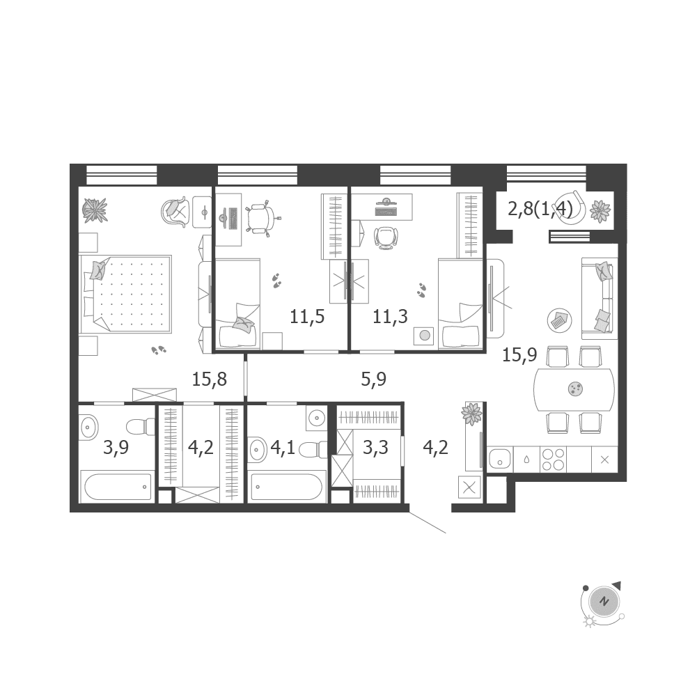 3-комнатная, 81,5 м² — 53 920 921 ₽