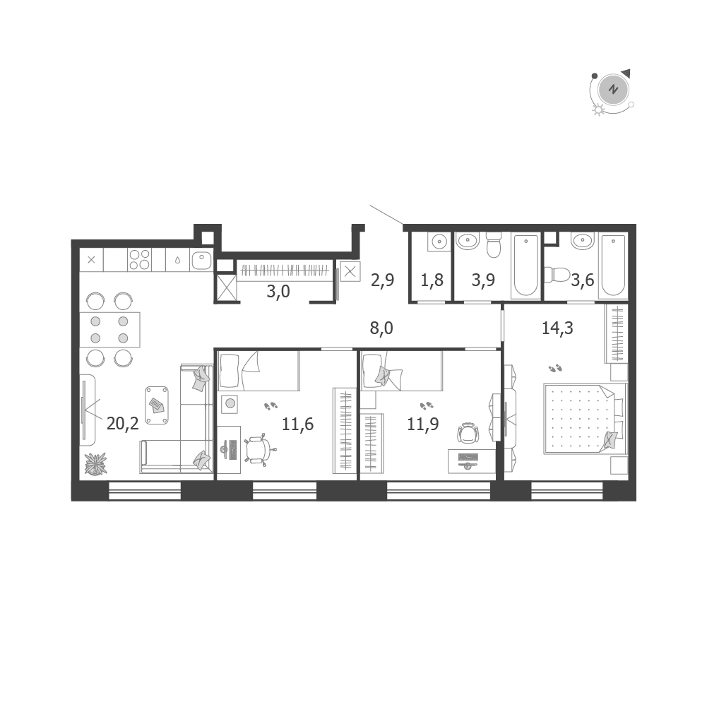 3-комнатная, 81,2 м² — 53 580 944 ₽