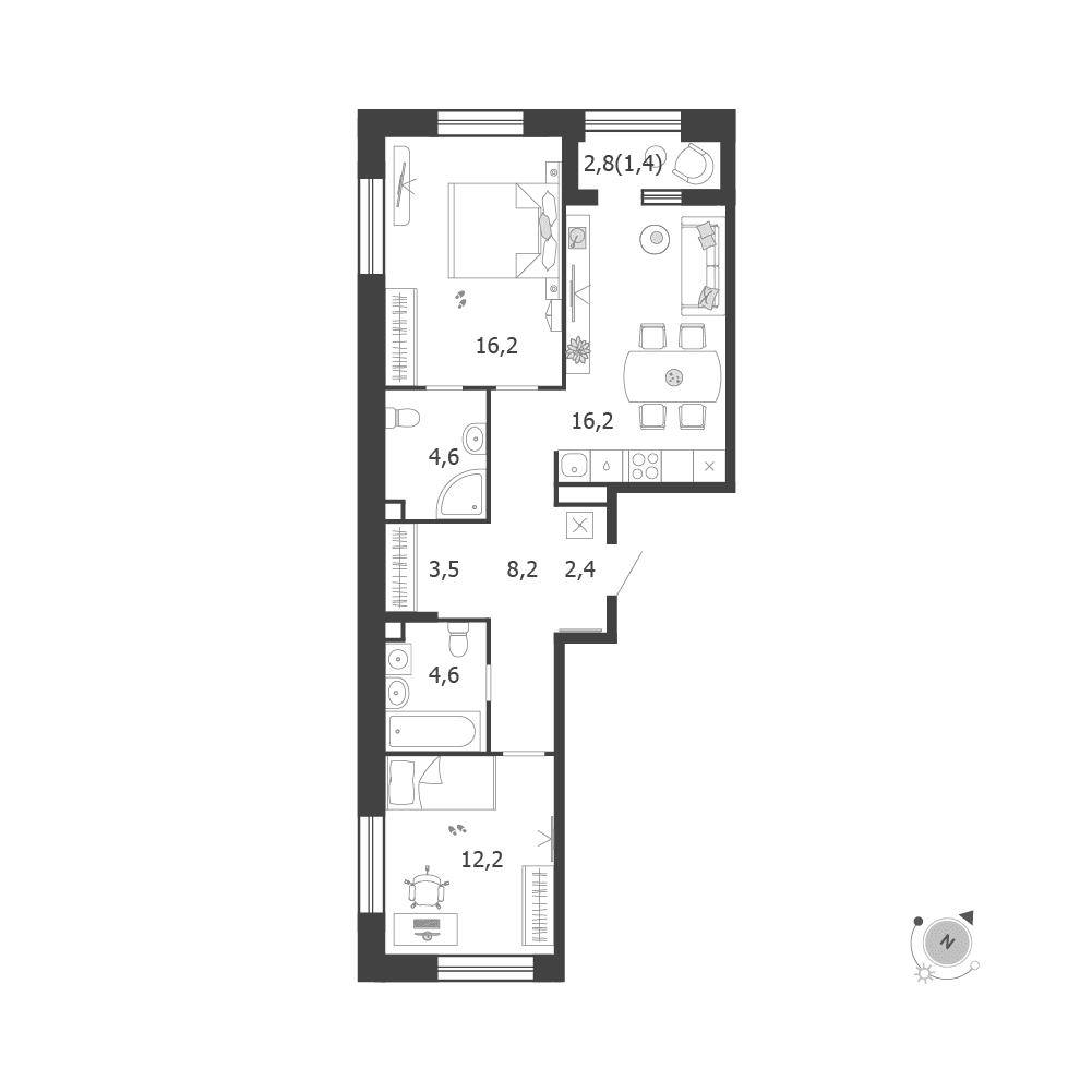 2-комнатная, 69,3 м² — 44 999 319 ₽
