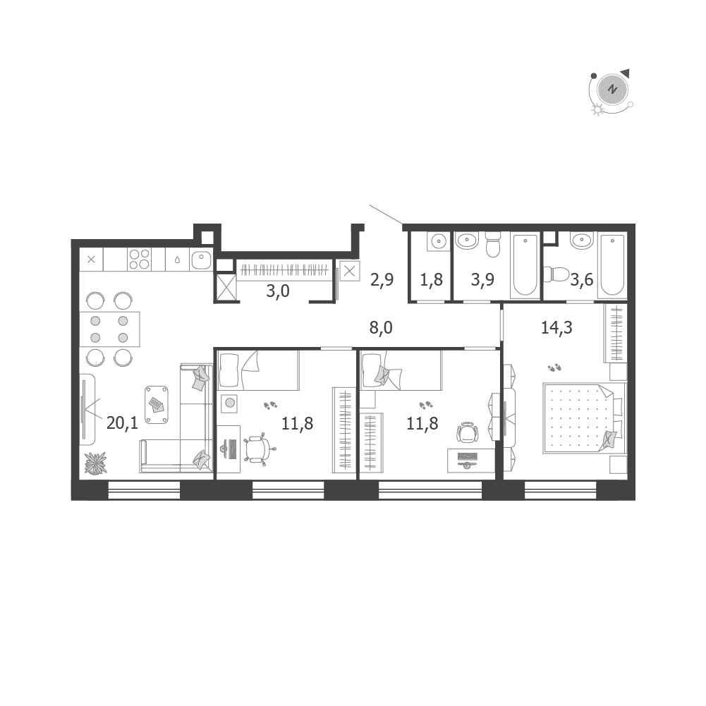 3-комнатная, 81,2 м² — 54 644 453 ₽