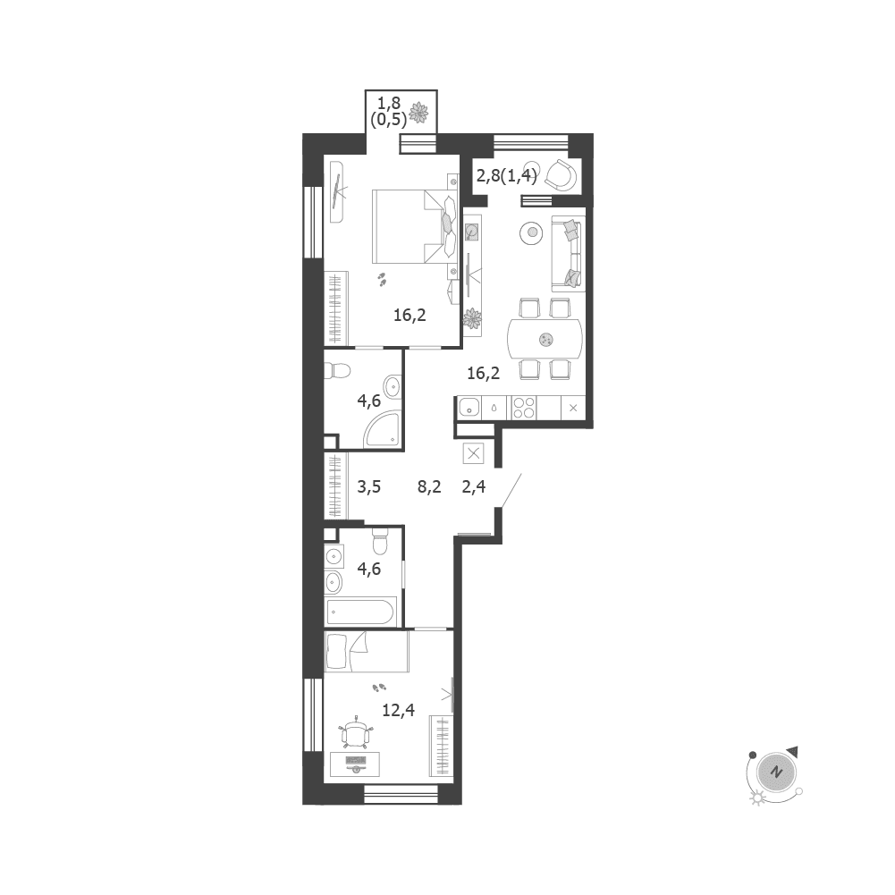2-комнатная, 70 м² — 46 218 160 ₽