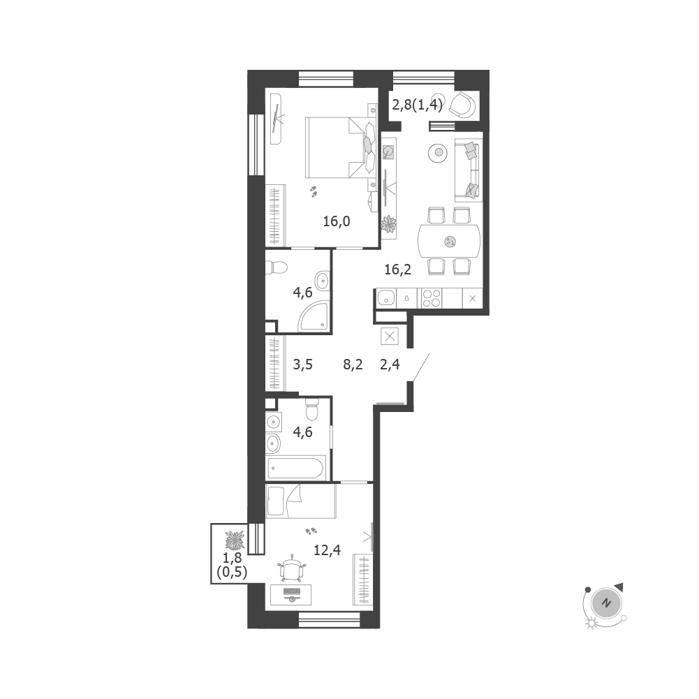 2-комнатная, 69,8 м² — 46 399 927 ₽