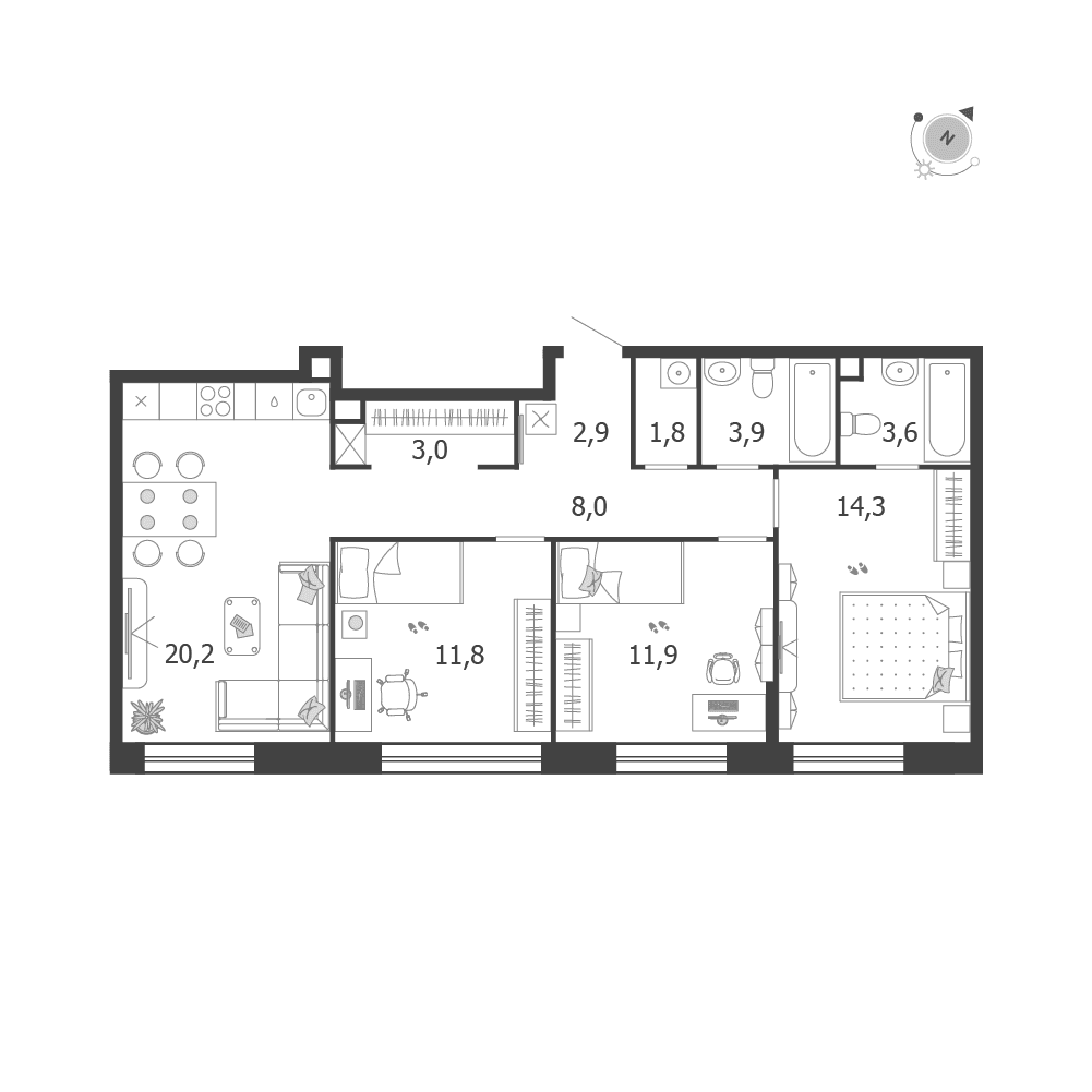 3-комнатная, 81,4 м² — 55 845 184 ₽